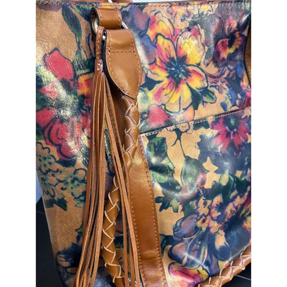 Patricia Nash Leather Tote Purse With Floral Print & Braided Handles - Picture 7 of 11